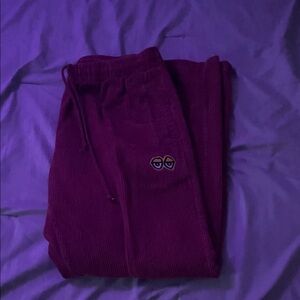 Krooked Crimson Corduroy Pants with Embroidered Detail